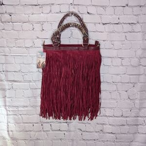 Heritage West Elegant Fringe Shoulder Bag in Deep Red